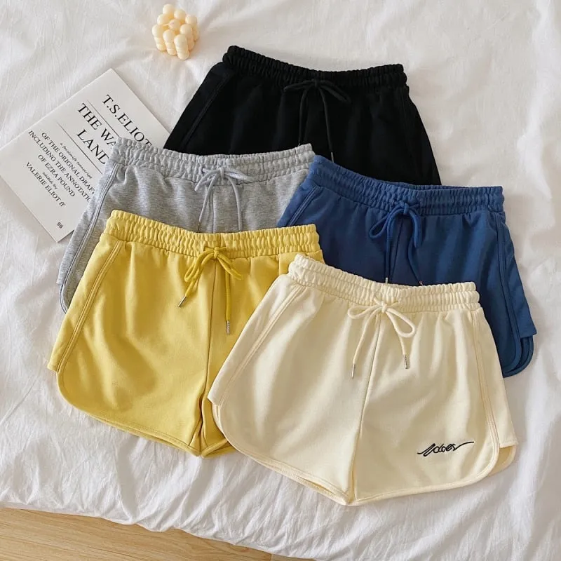 100% Cotton Women Biker Shorts Summer Loose Jogger Sweat Shorts Fashion Letter Korean Casual High Waist Wide Leg Shorts