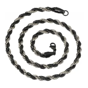 316L Stainless Steel Black Silver Rope Chain For Men 21"