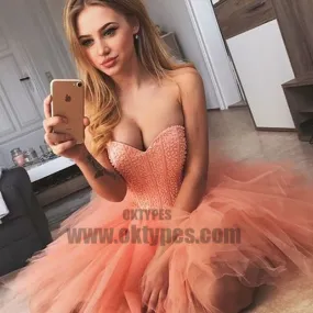 A-Line Sweetheart Short Coral Homecoming Dress with Beading, Pink Homecoming Dresses, TYP0712