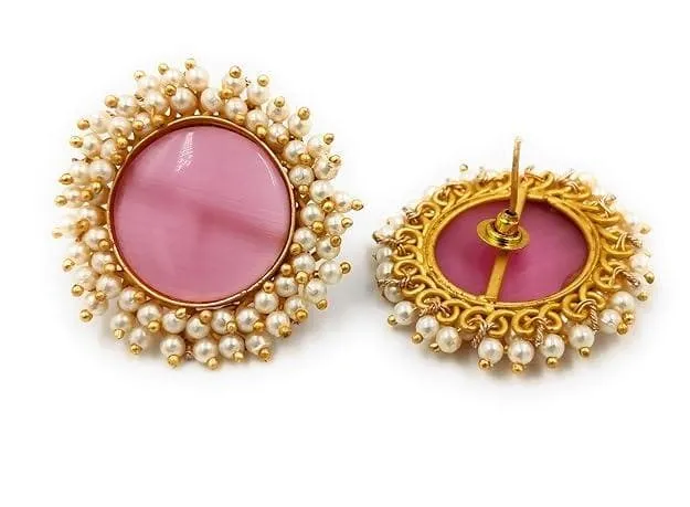 A Trendy Blend of Studs and Ear Rings Accessories (Light Pink)