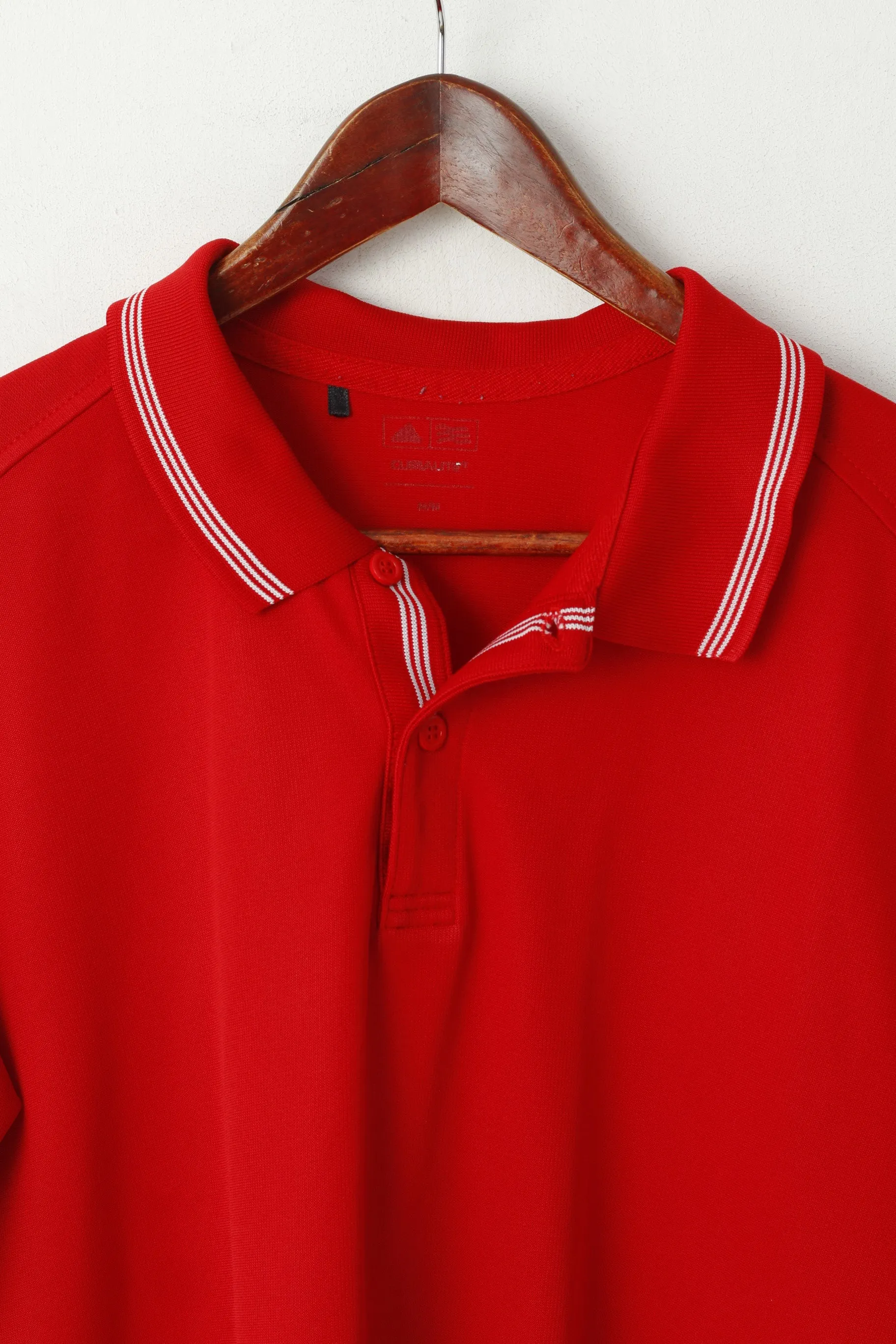 Adidas Men M Polo Shirt Red Classic Detailed Buttons Plain Jersey Top