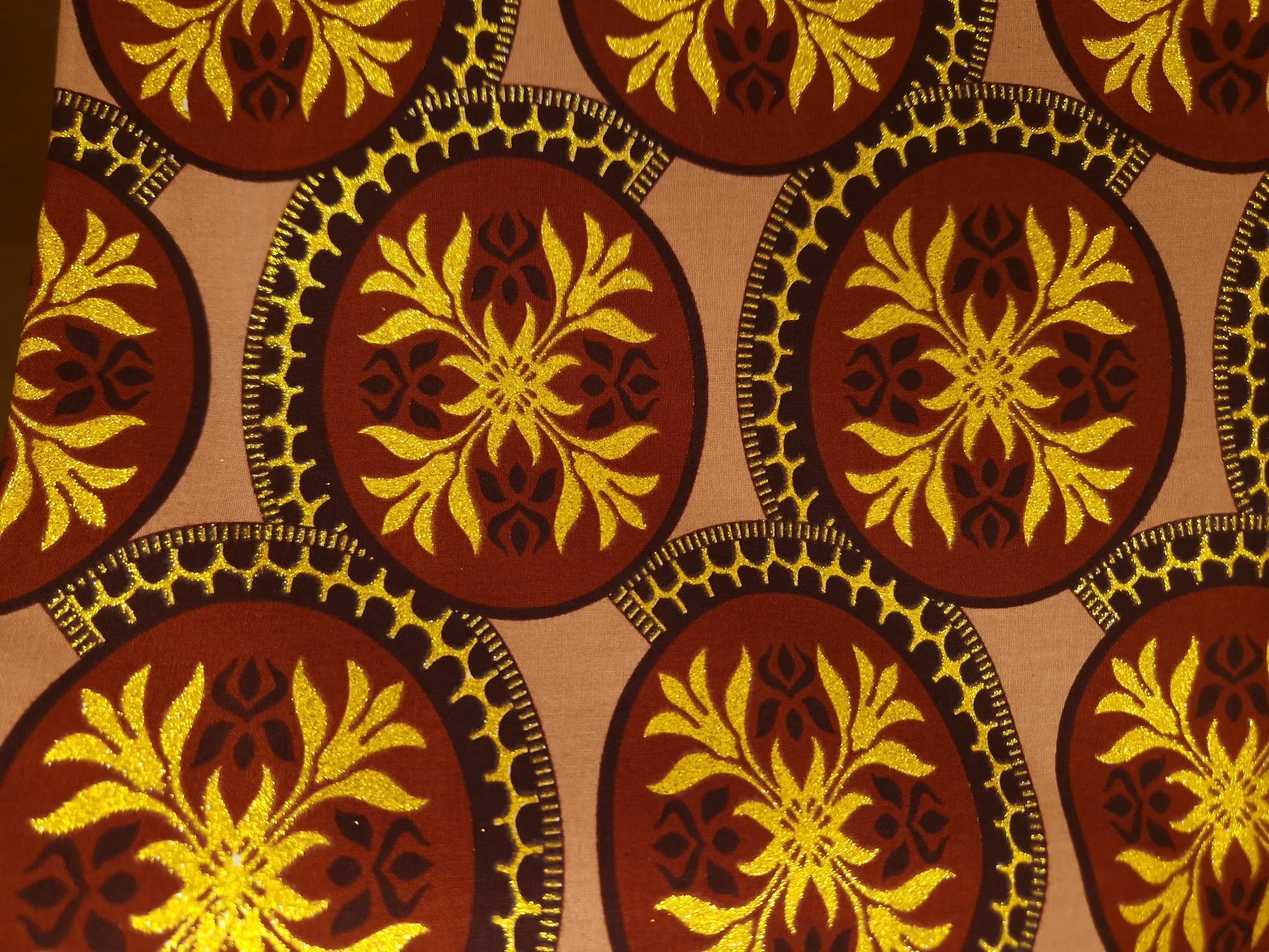 African print fabric - Exclusive Embellished Glitter effects 100% cotton - KT-3110 Gold Brown