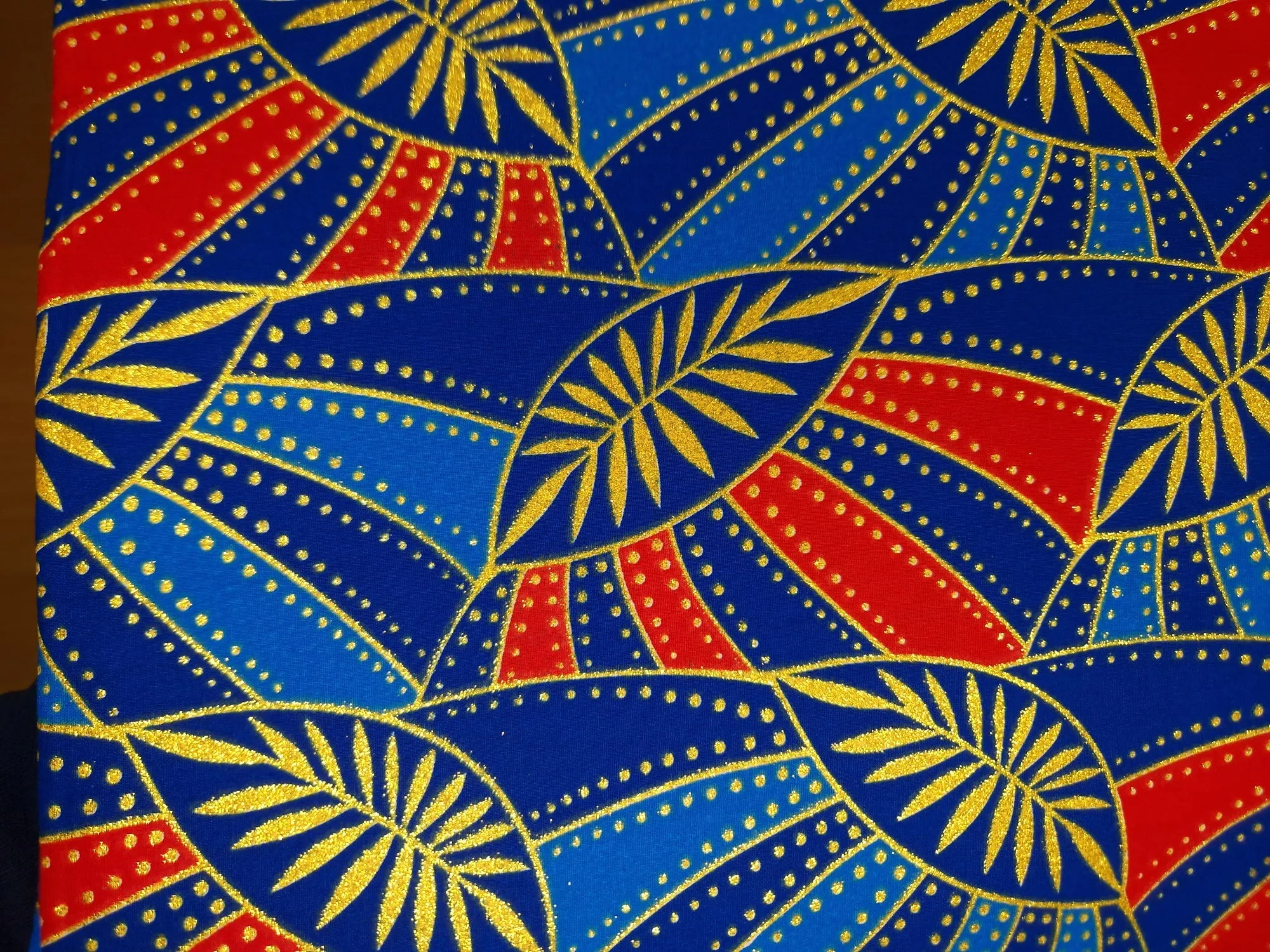 African print fabric - Exclusive Embellished Glitter effects 100% cotton - KT-3129 Gold Blue