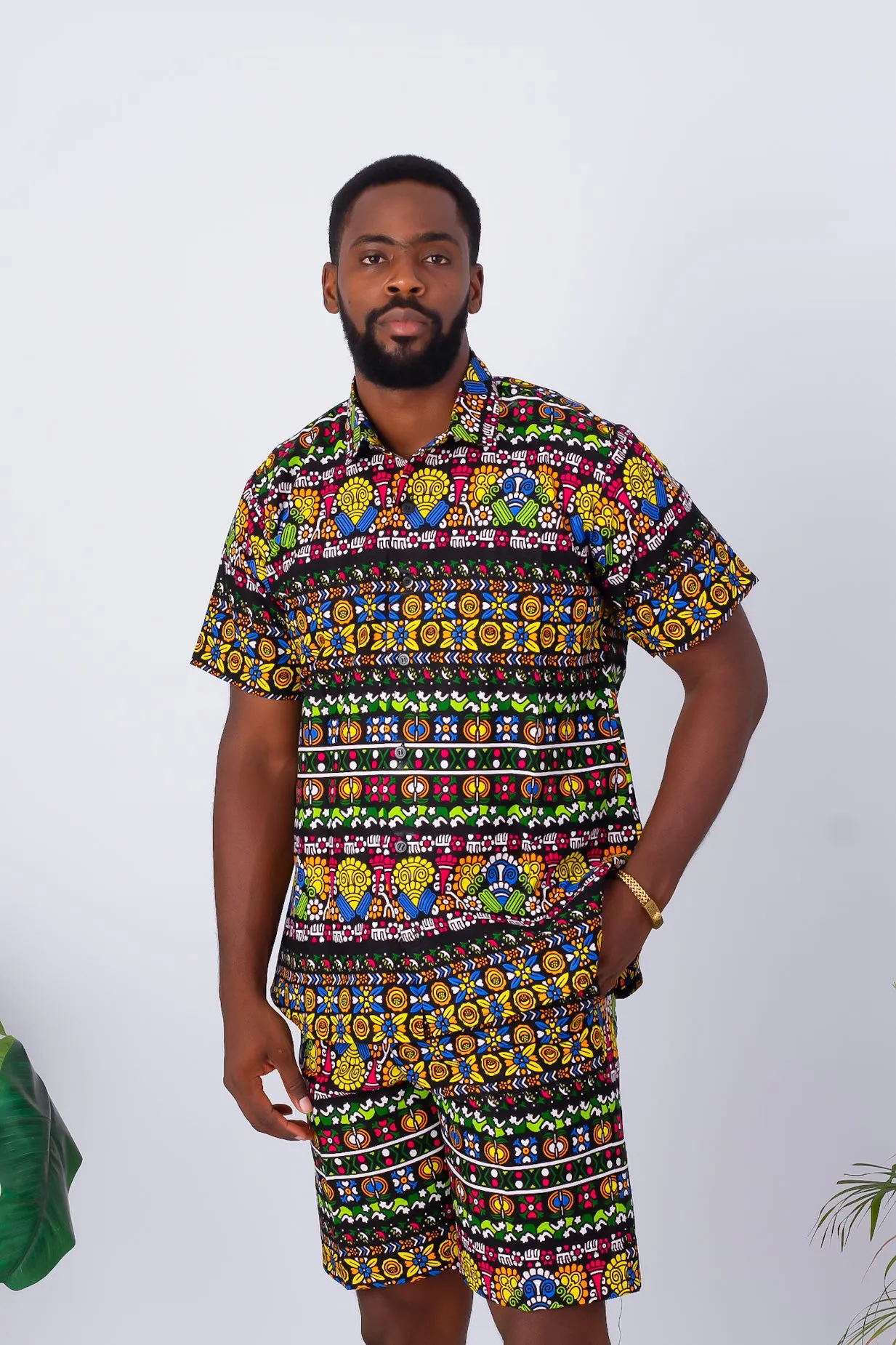 African Print Short Sleeve Shirt & Shorts for Men - Kenya