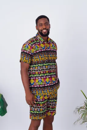 African Print Short Sleeve Shirt & Shorts for Men - Kenya