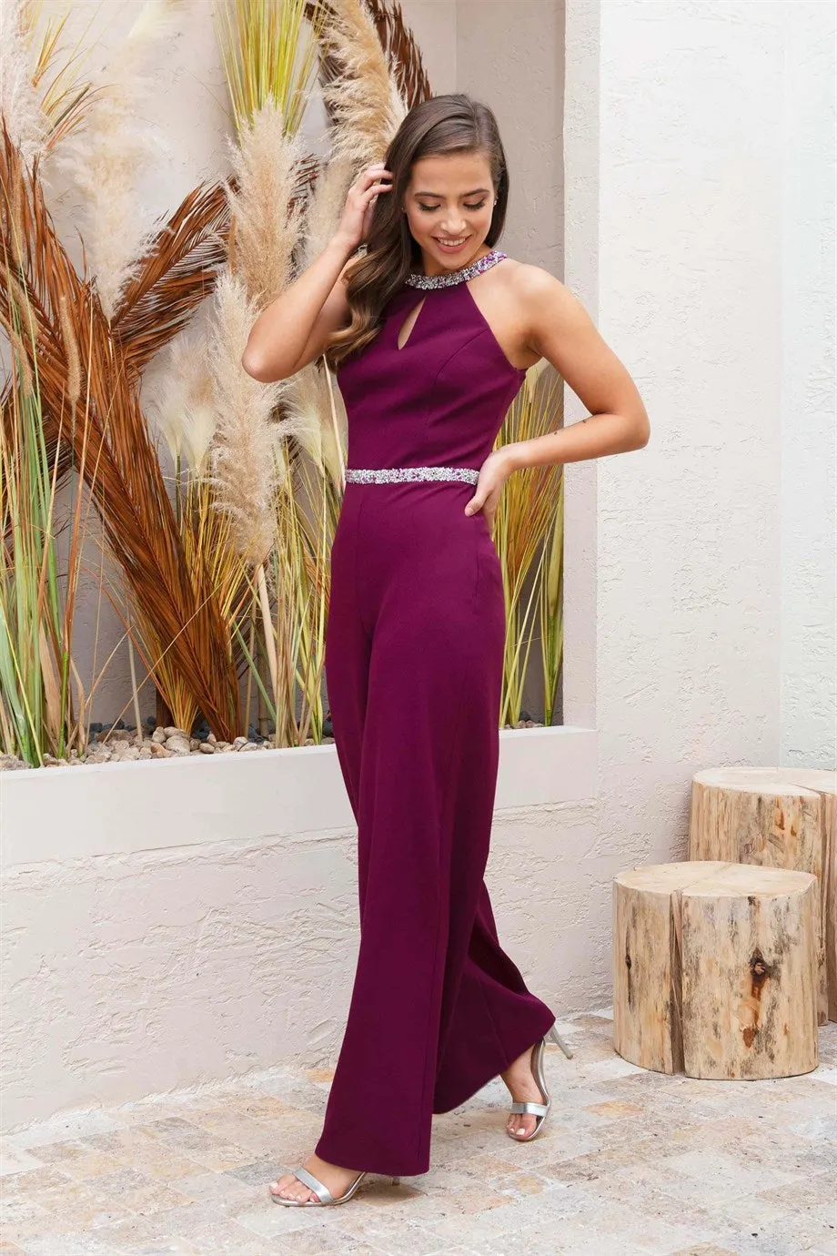 Angelino Plum collar waist stone jumpsuit