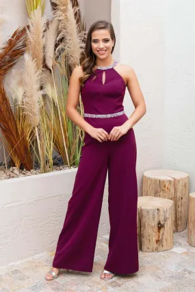 Angelino Plum collar waist stone jumpsuit