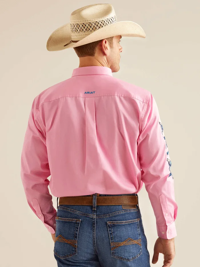 Ariat 10051336 Mens Team Logo Twill Classic Fit Shirt Pink