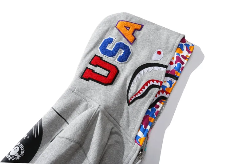 BAPE US Limited Collection Shark Full Zip Double Hoodie Grey