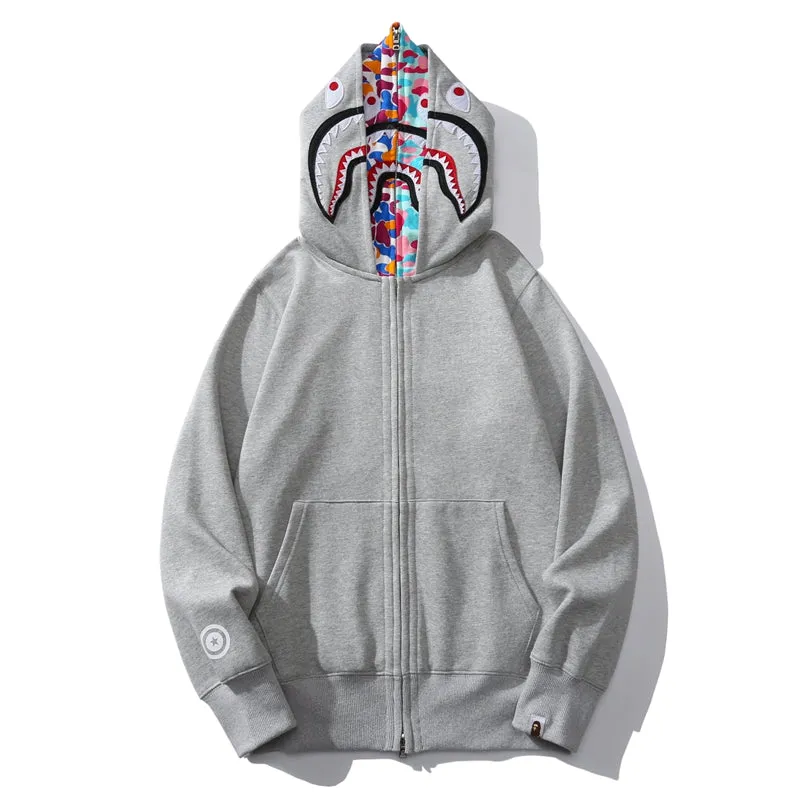 BAPE US Limited Collection Shark Full Zip Double Hoodie Grey