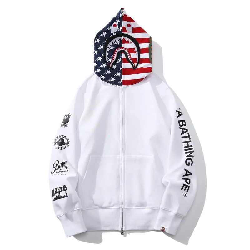 BAPE US Limited Collection USA Shark Hoodie White