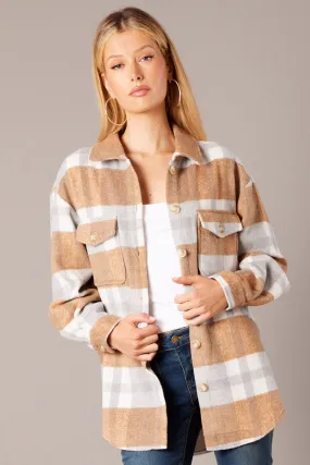 Beige Check Relaxed Shirt Long Sleeve