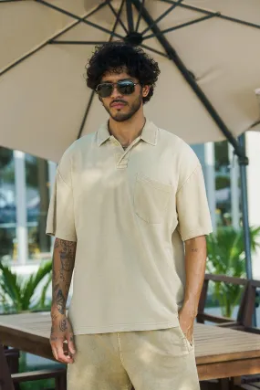 Beige Heavyweight Faded Polo