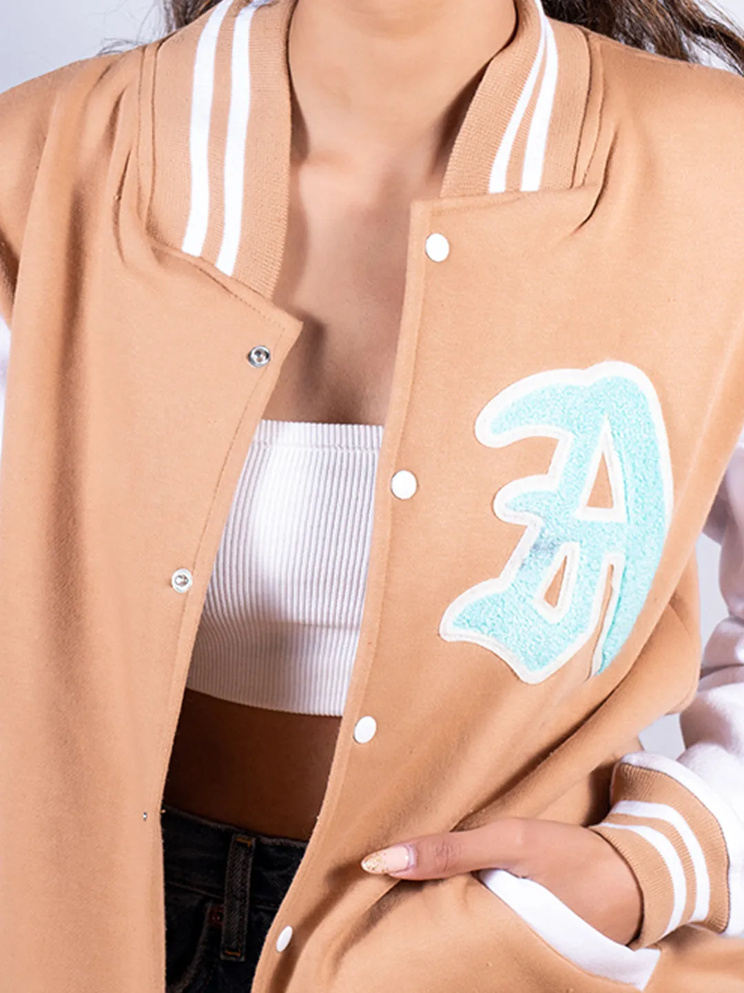 Beige LA Varsity Jacket