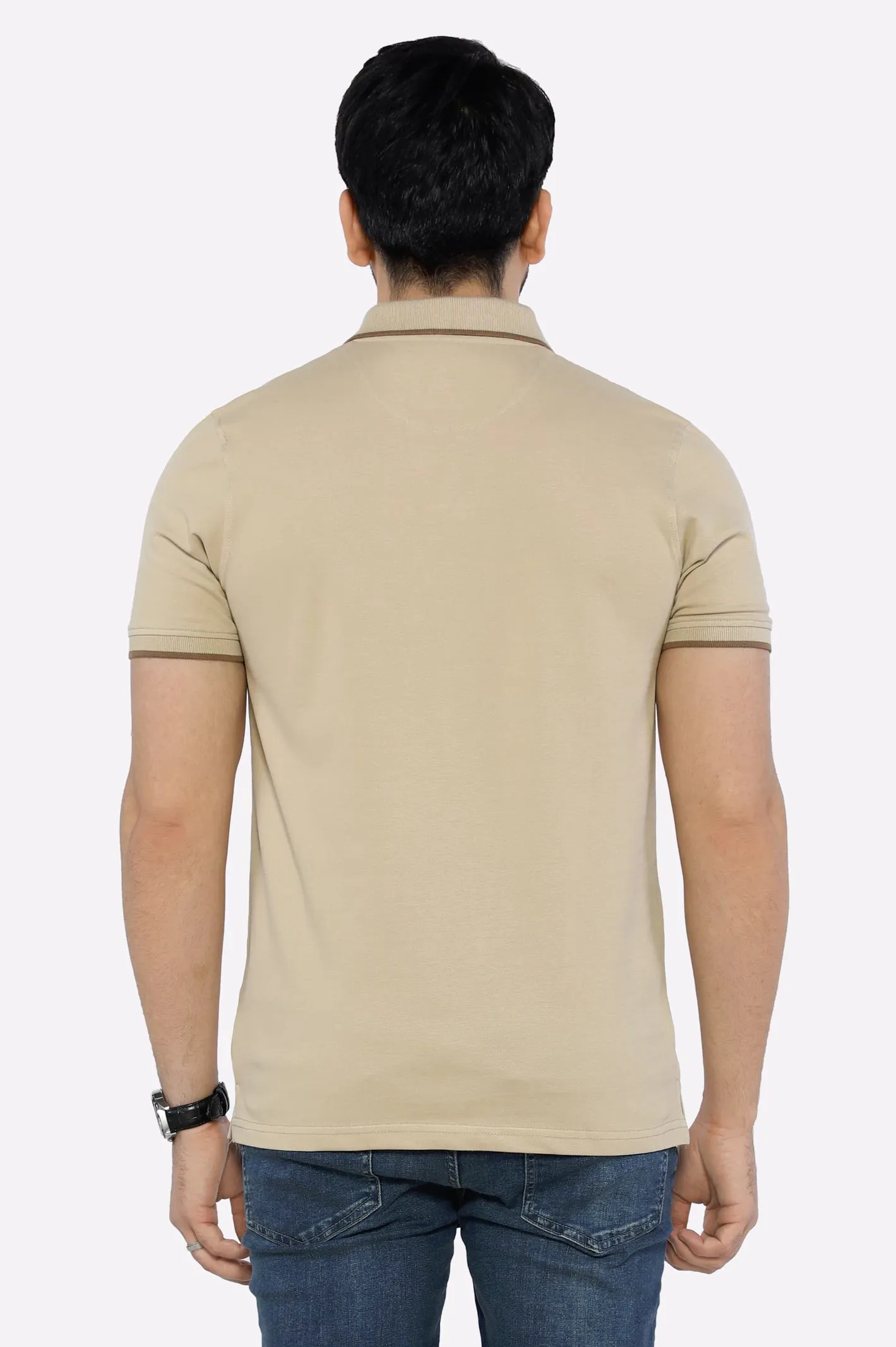 Beige Solid Collar Polo