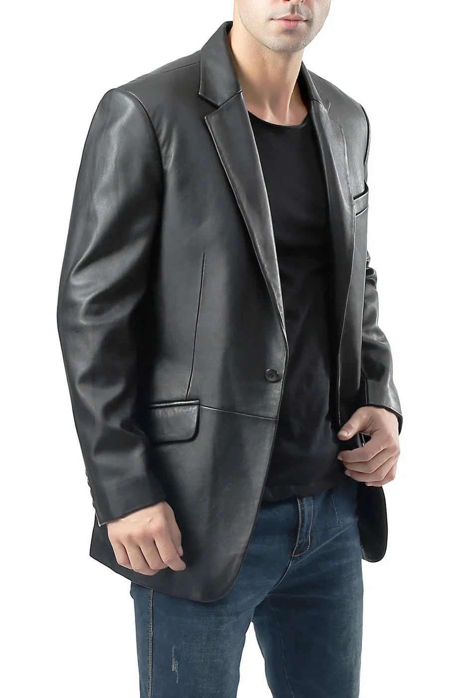 BGSD Men John One-Button Lambskin Leather Blazer