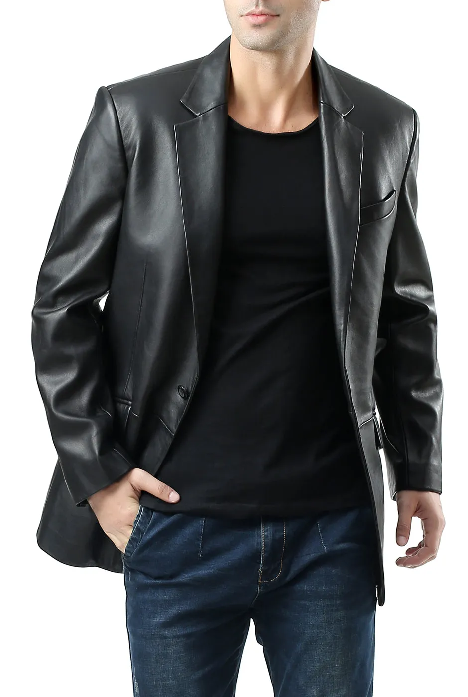 BGSD Men John One-Button Lambskin Leather Blazer