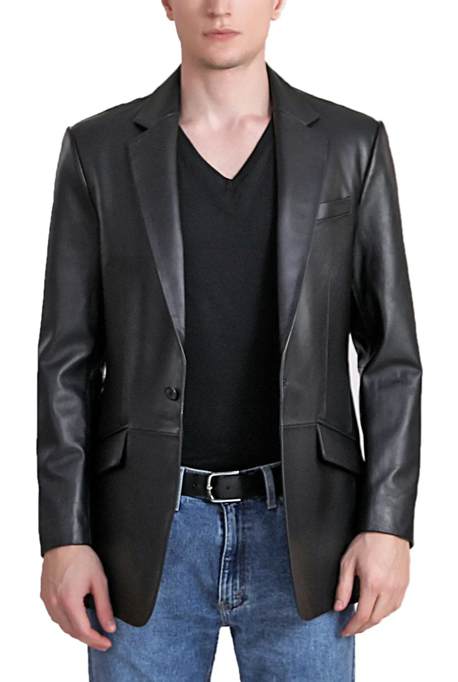 BGSD Men John One-Button Lambskin Leather Blazer