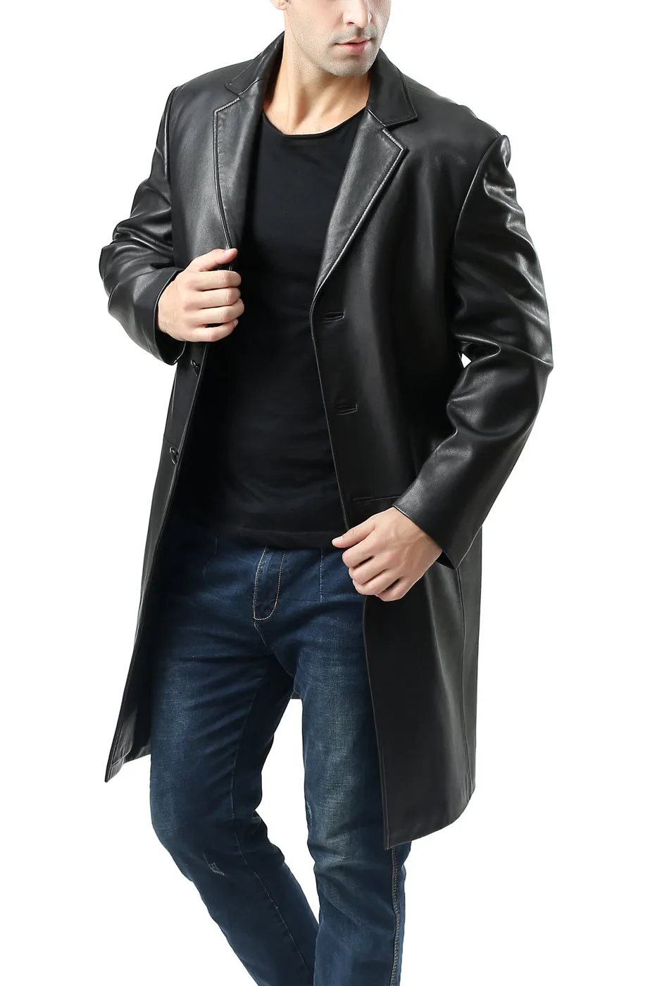 BGSD Men New Zealand Lambskin Leather Long Walking Coat