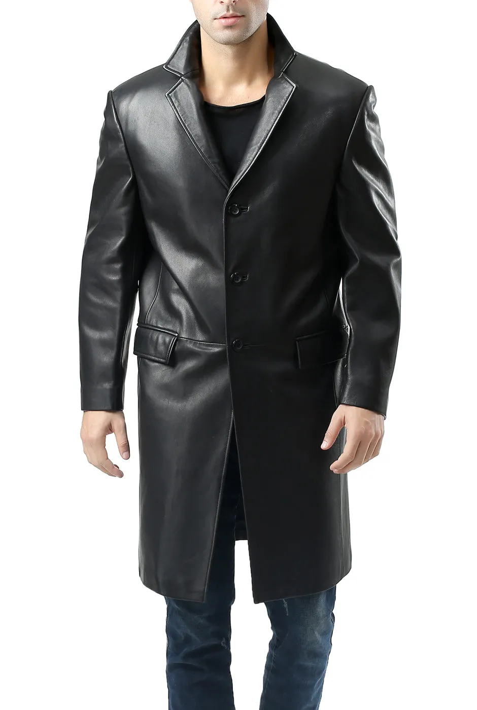 BGSD Men New Zealand Lambskin Leather Long Walking Coat