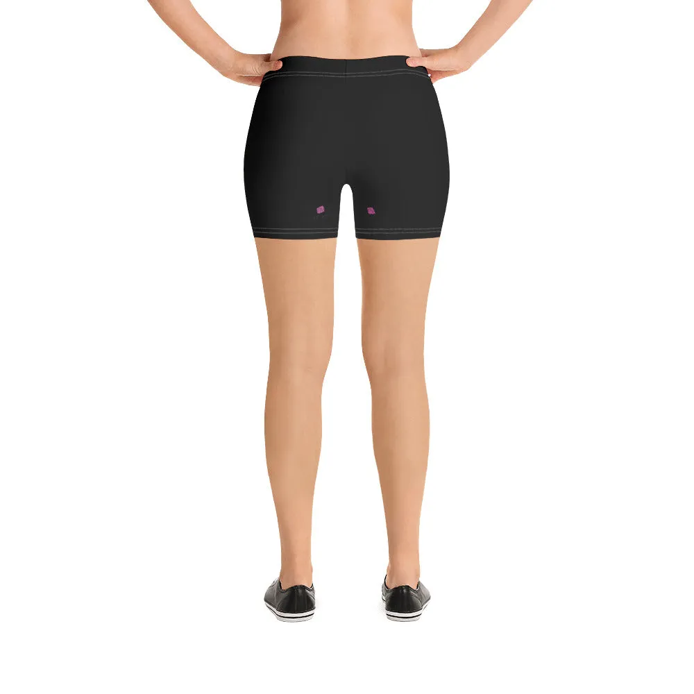 Black Designer Shorts For Women, Solid Color Black Elastic Gym Tight Pants-Made in USA/EU/MX