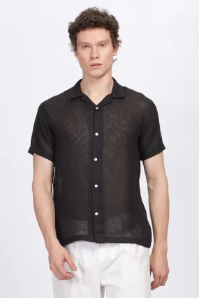 Black half sleeve linen shirt for men