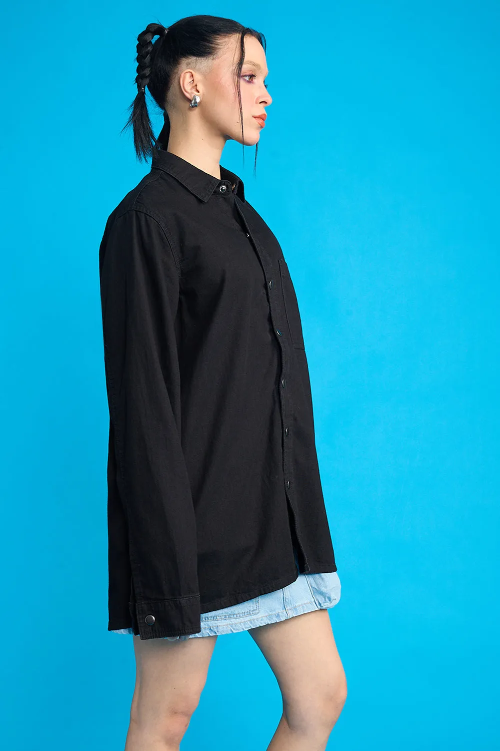 Black One Pocket Oversized Unisex Shirt