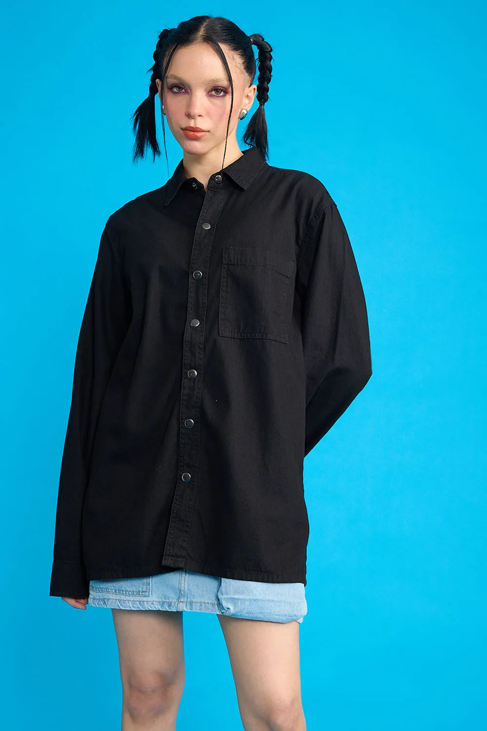 Black One Pocket Oversized Unisex Shirt