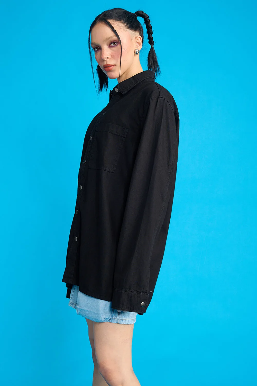 Black One Pocket Oversized Unisex Shirt