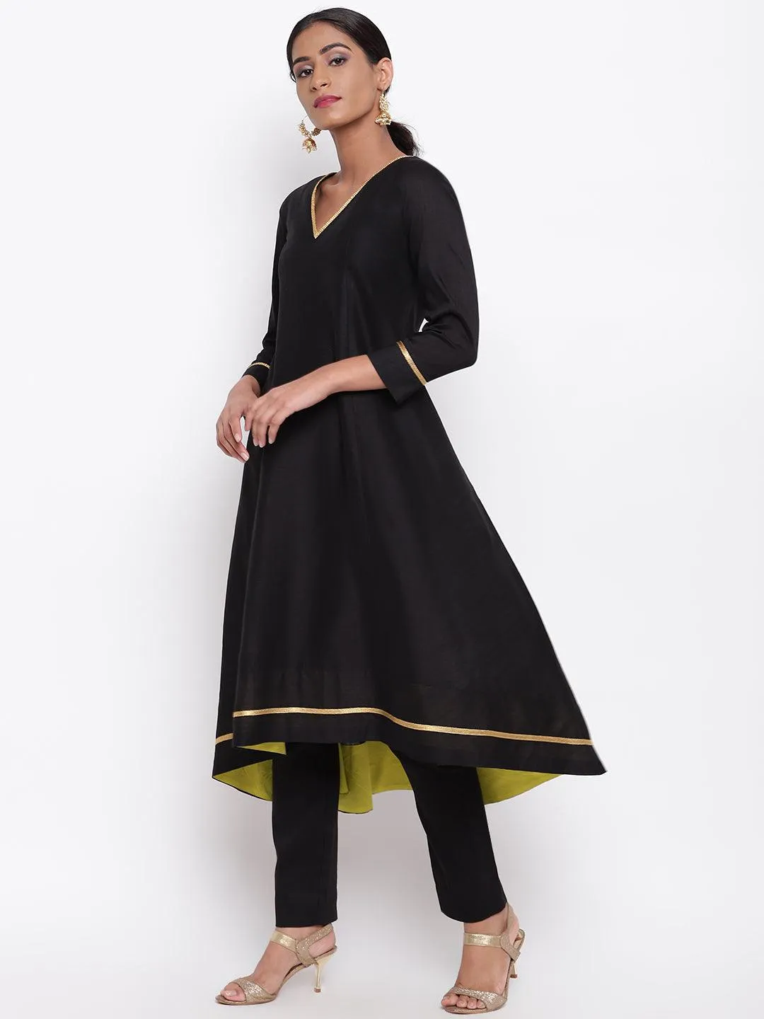 Black Pop Green Kurta-Pant