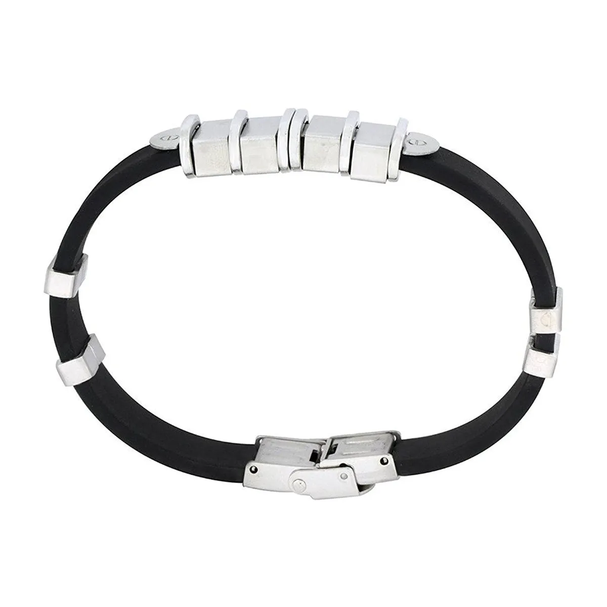 Black Surgical Stainless Steel Rubber Bracelet For Men