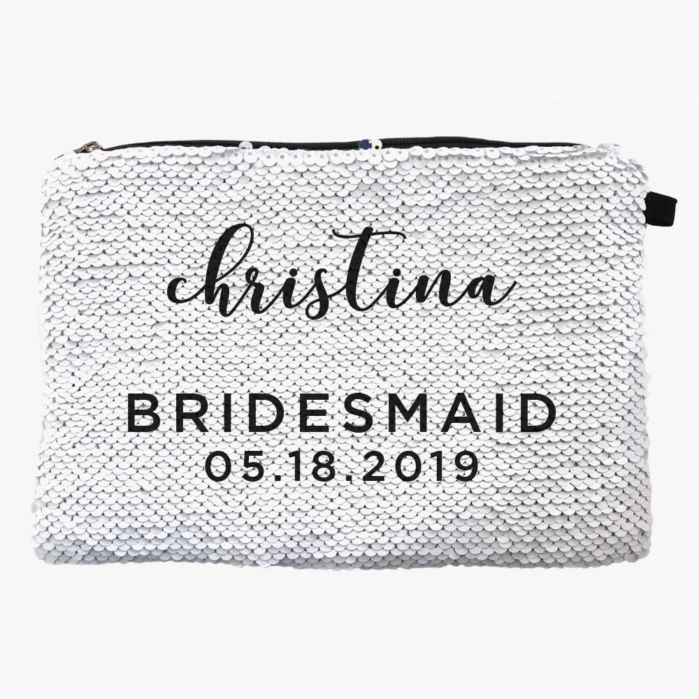 Bridesmaid Personalized Flip Sequin Makeup Pouch Bag