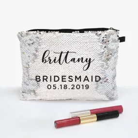 Bridesmaid Personalized Flip Sequin Makeup Pouch Bag