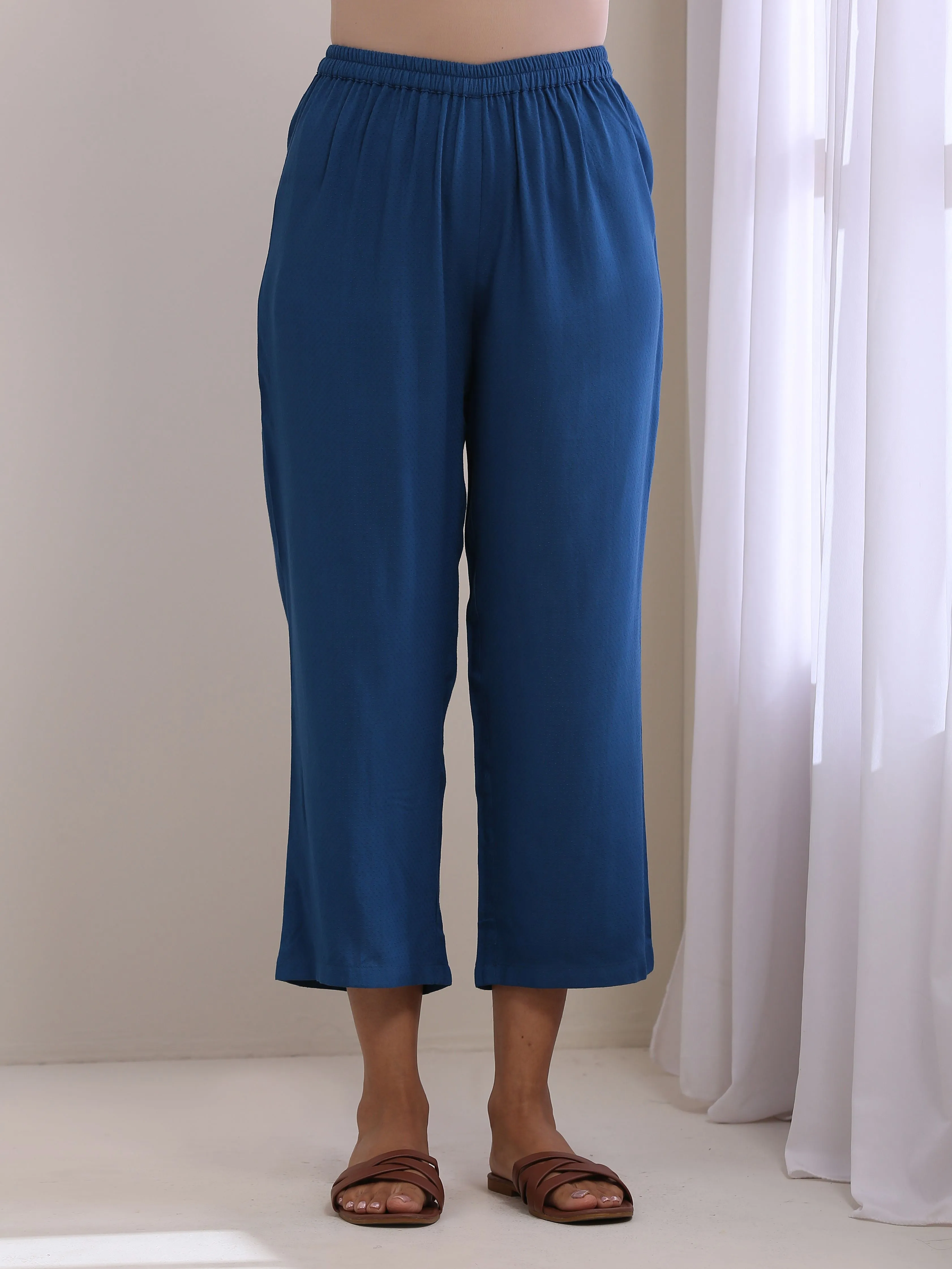 Classic Blue Dobby Pleated Co-Ord Set