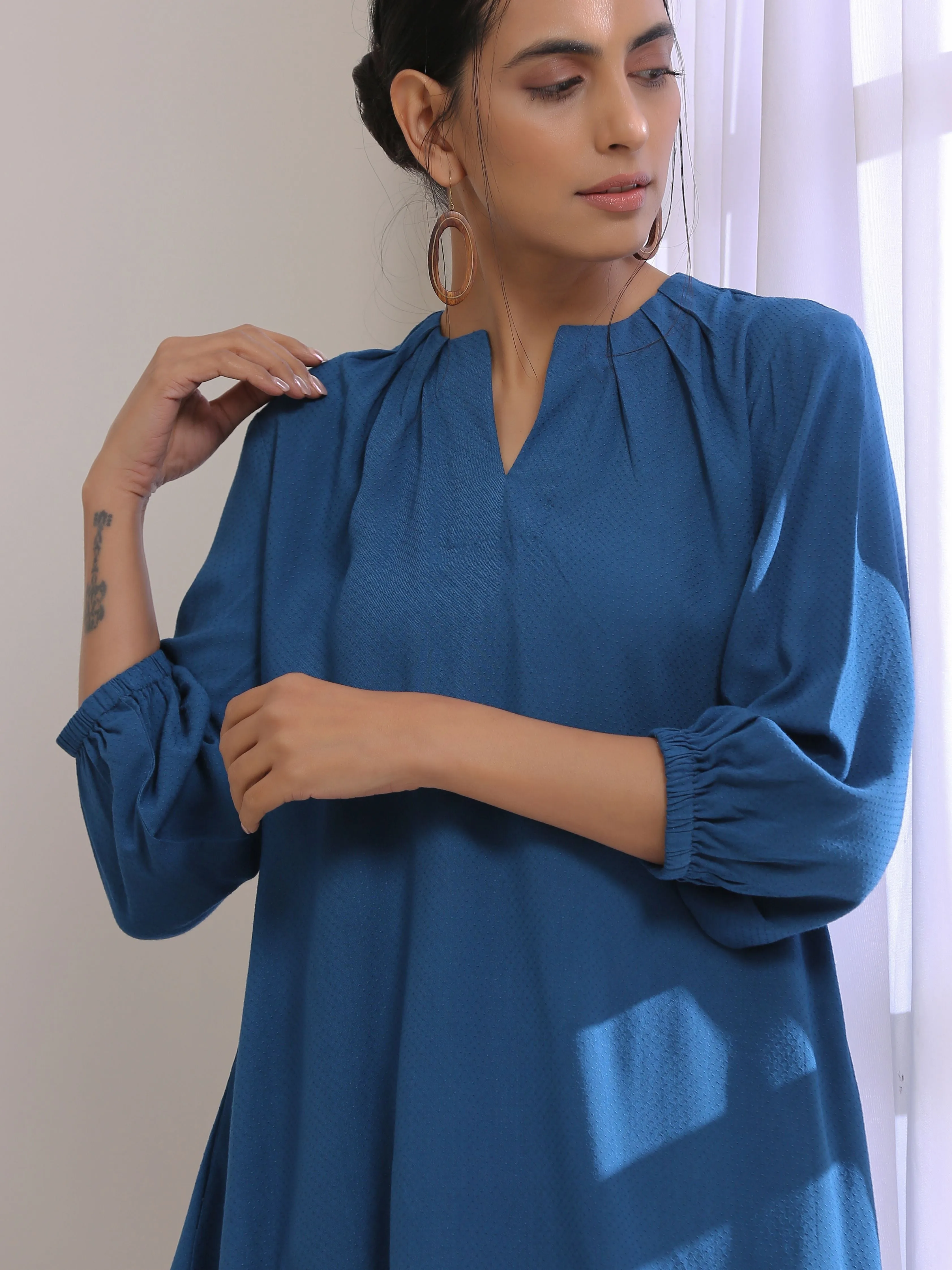 Classic Blue Dobby Pleated Co-Ord Set