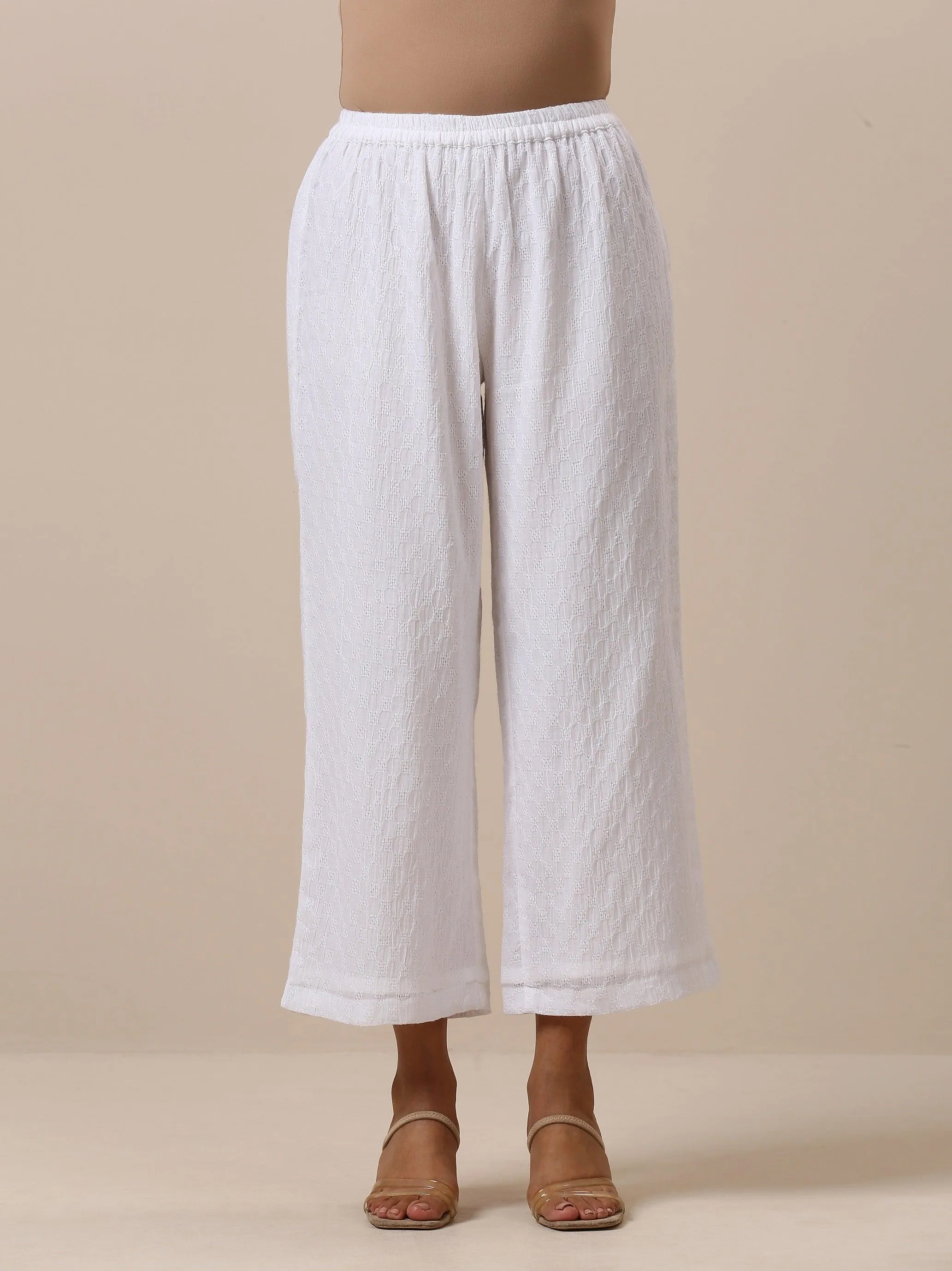 Cotton White Schiffli Angrakha Pant Set