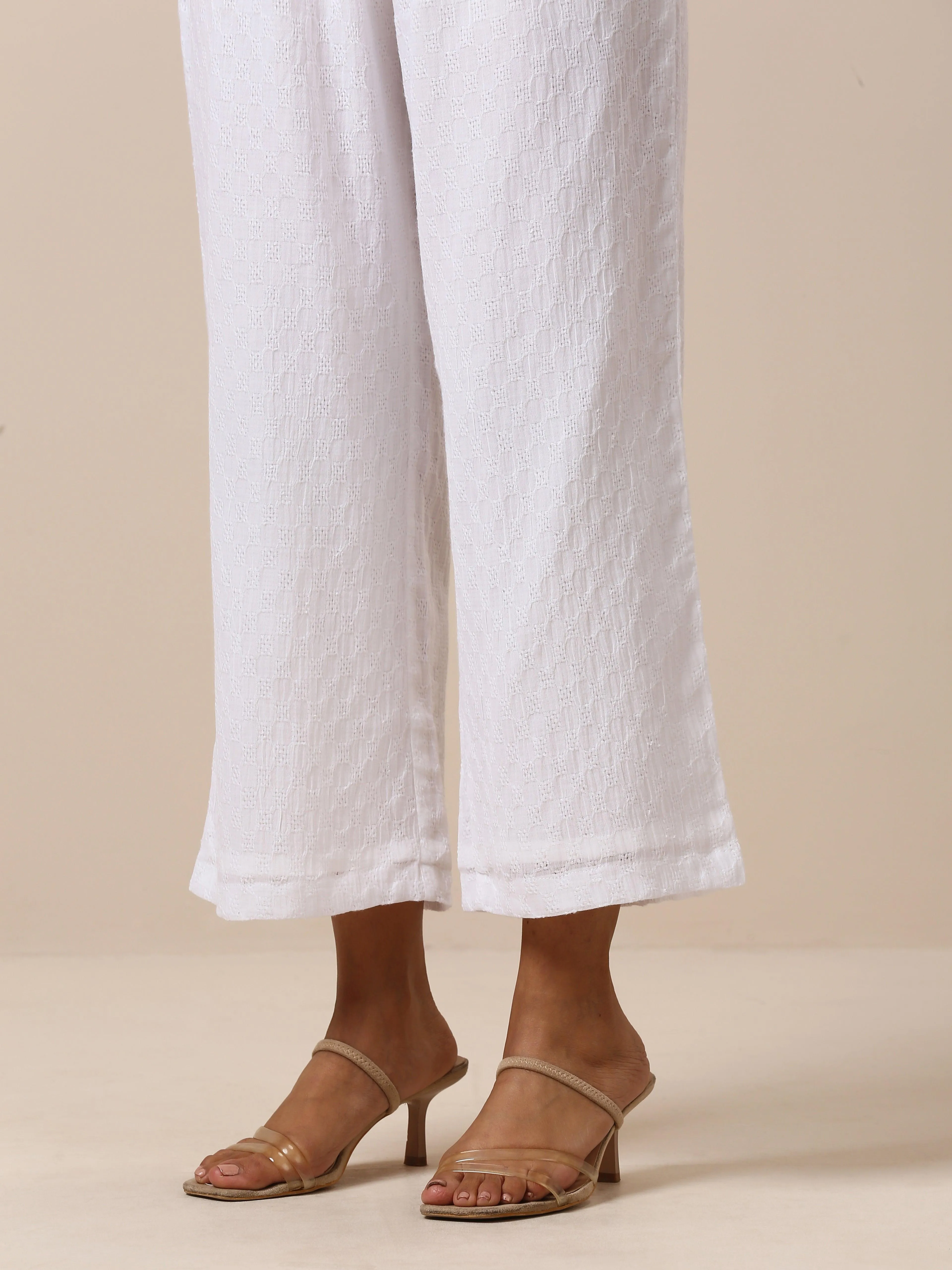 Cotton White Schiffli Angrakha Pant Set