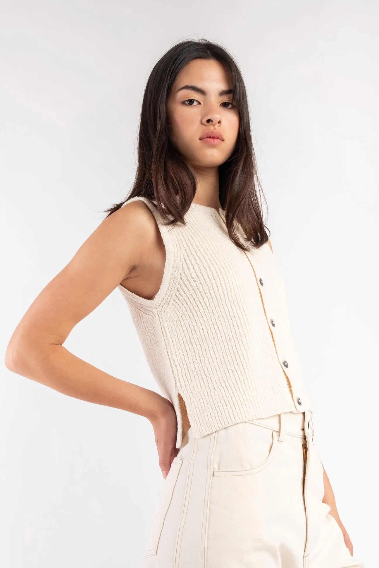 Cream Boucle Rib Vest