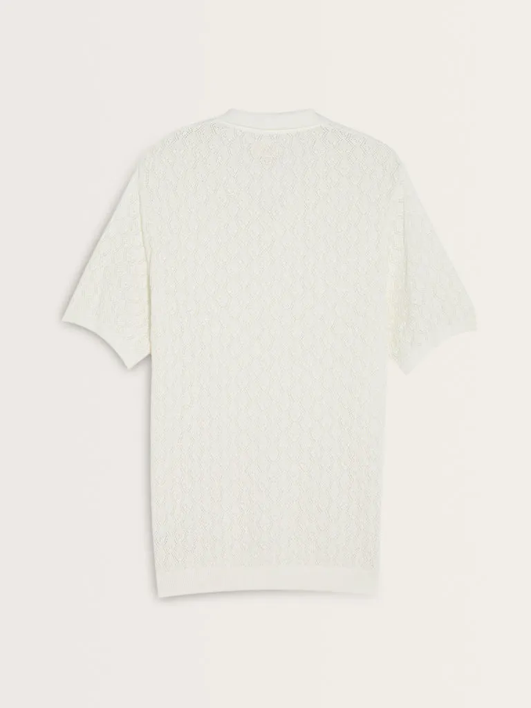 ETA Off-White Knitted Slim-Fit Cotton T-Shirt