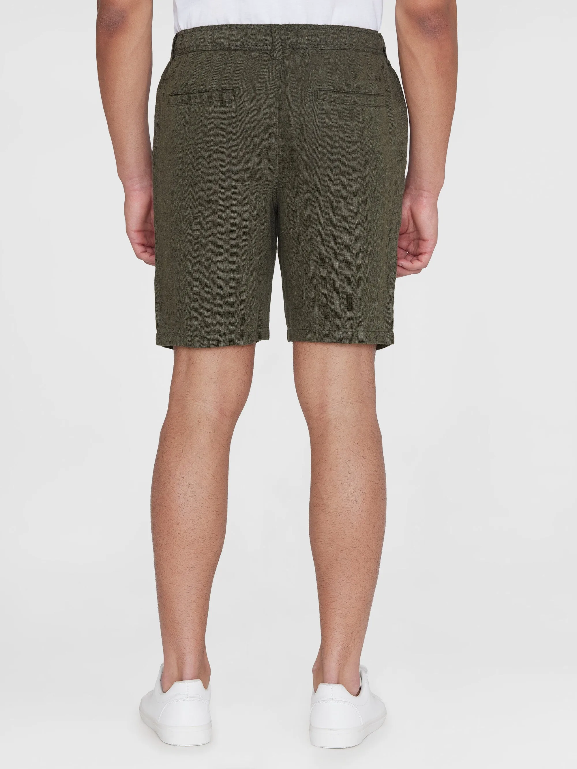 FIG loose herringbone linen elastic waist shorts - GOTS/Vegan - Burned Olive