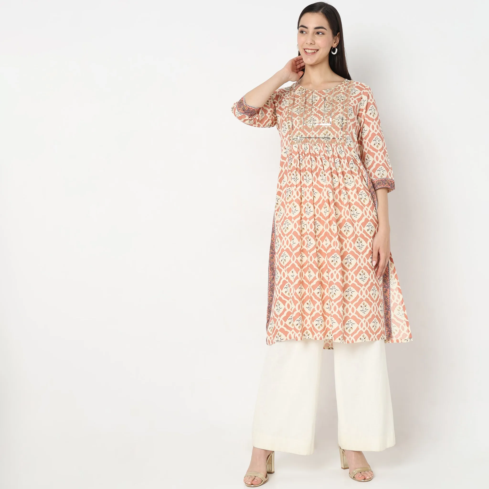 Flare Fit Embroidered Kurta