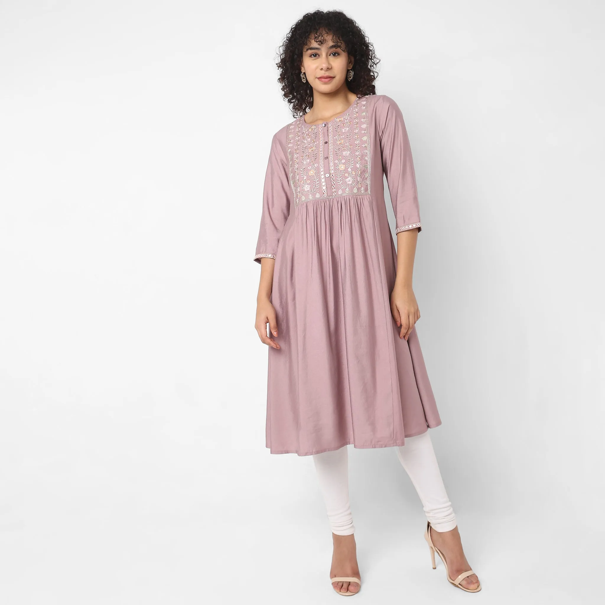 Flare Fit Embroidered Kurta