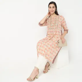 Flare Fit Embroidered Kurta