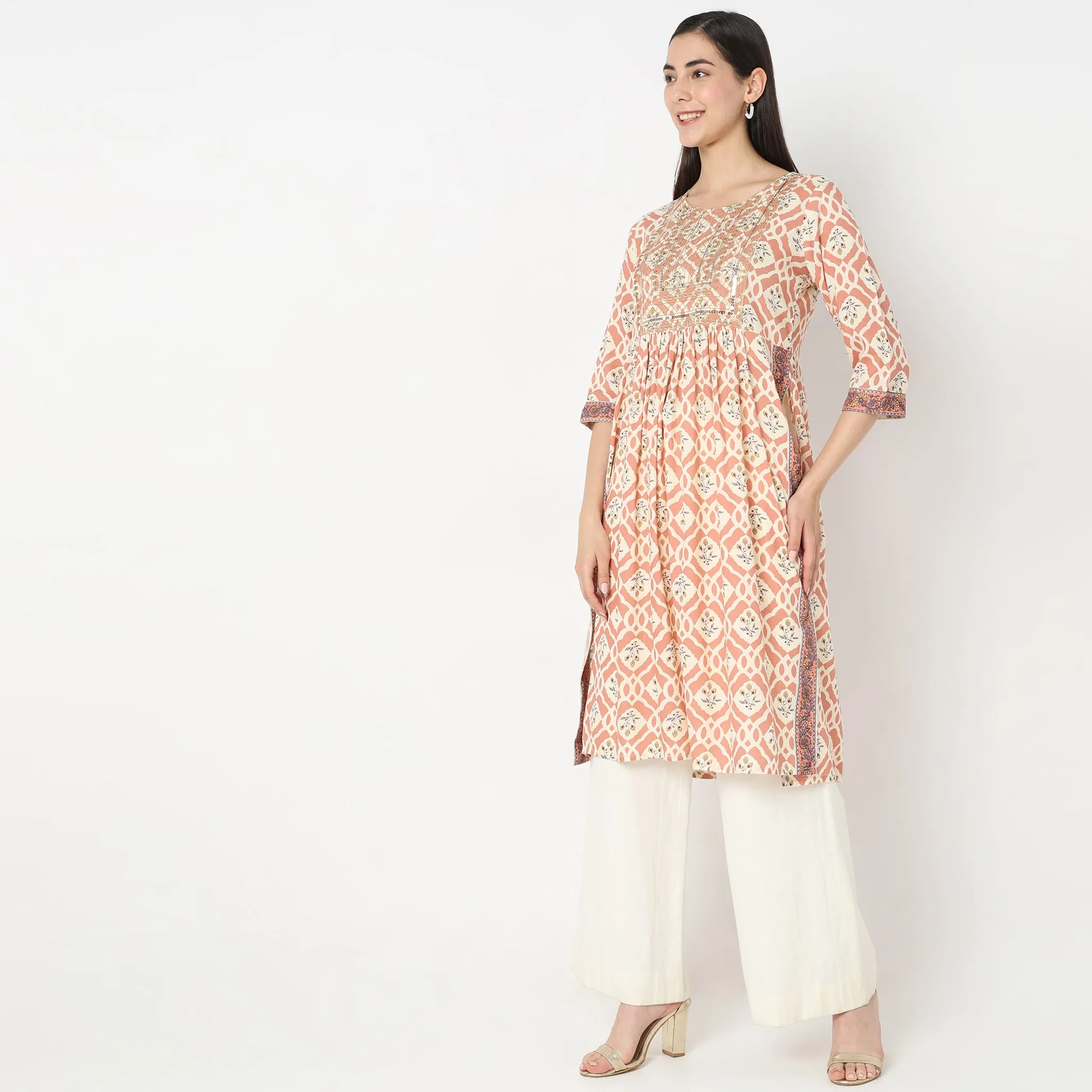 Flare Fit Embroidered Kurta