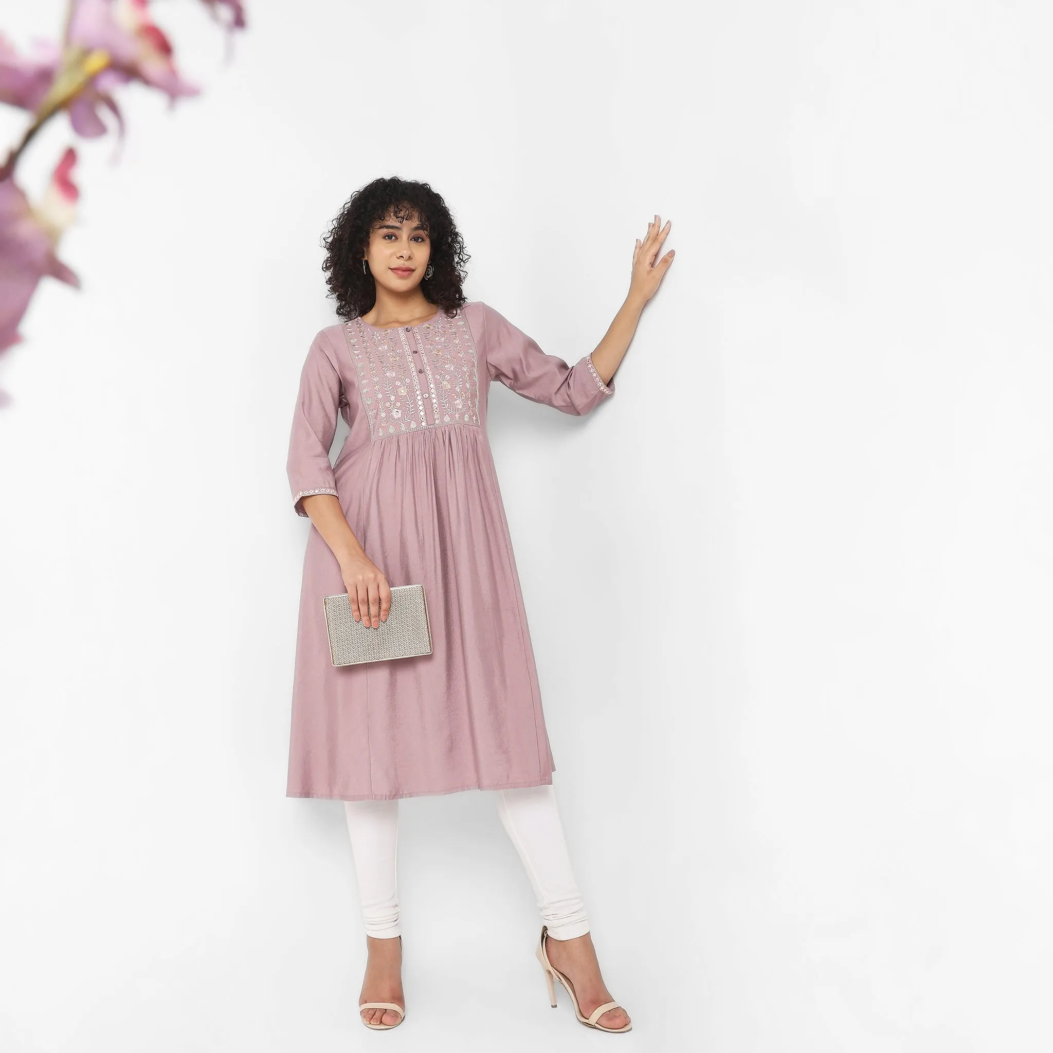 Flare Fit Embroidered Kurta