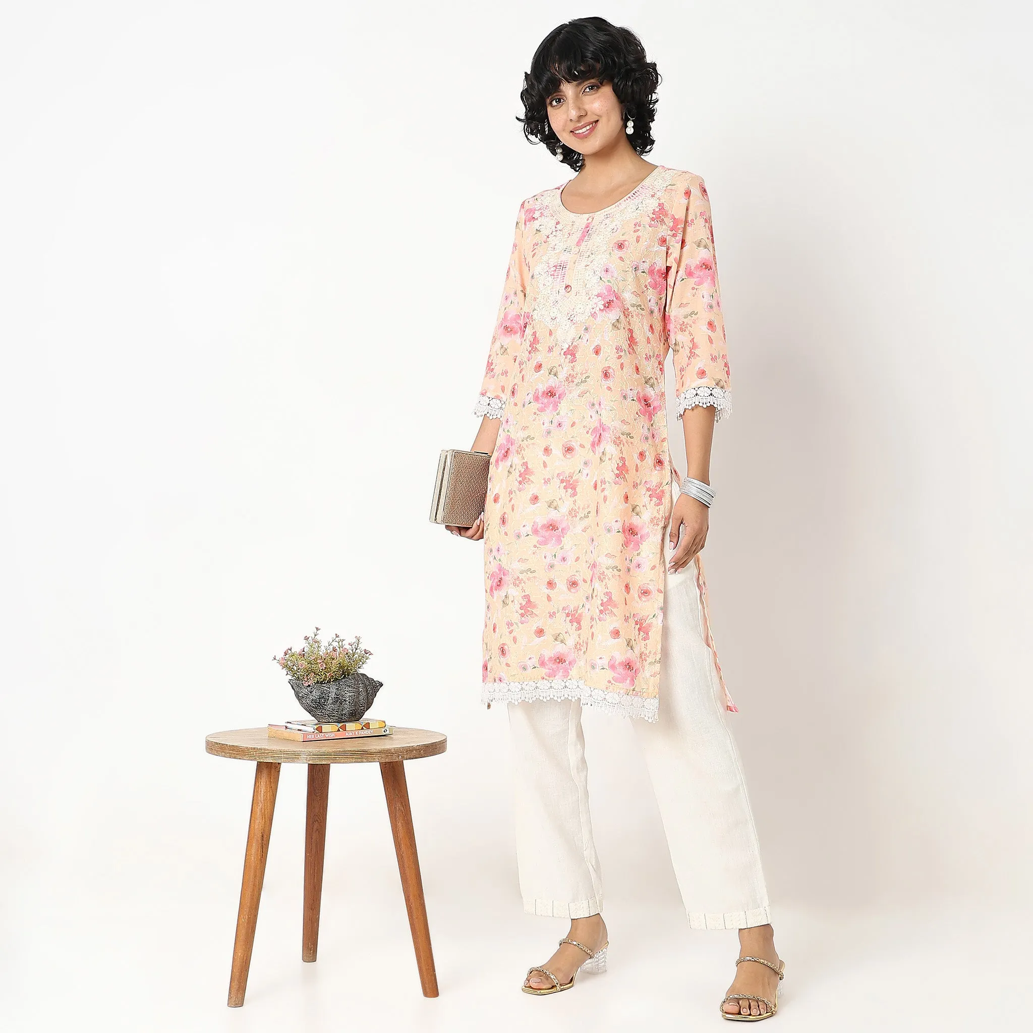 Flare Fit Embroidered Kurta