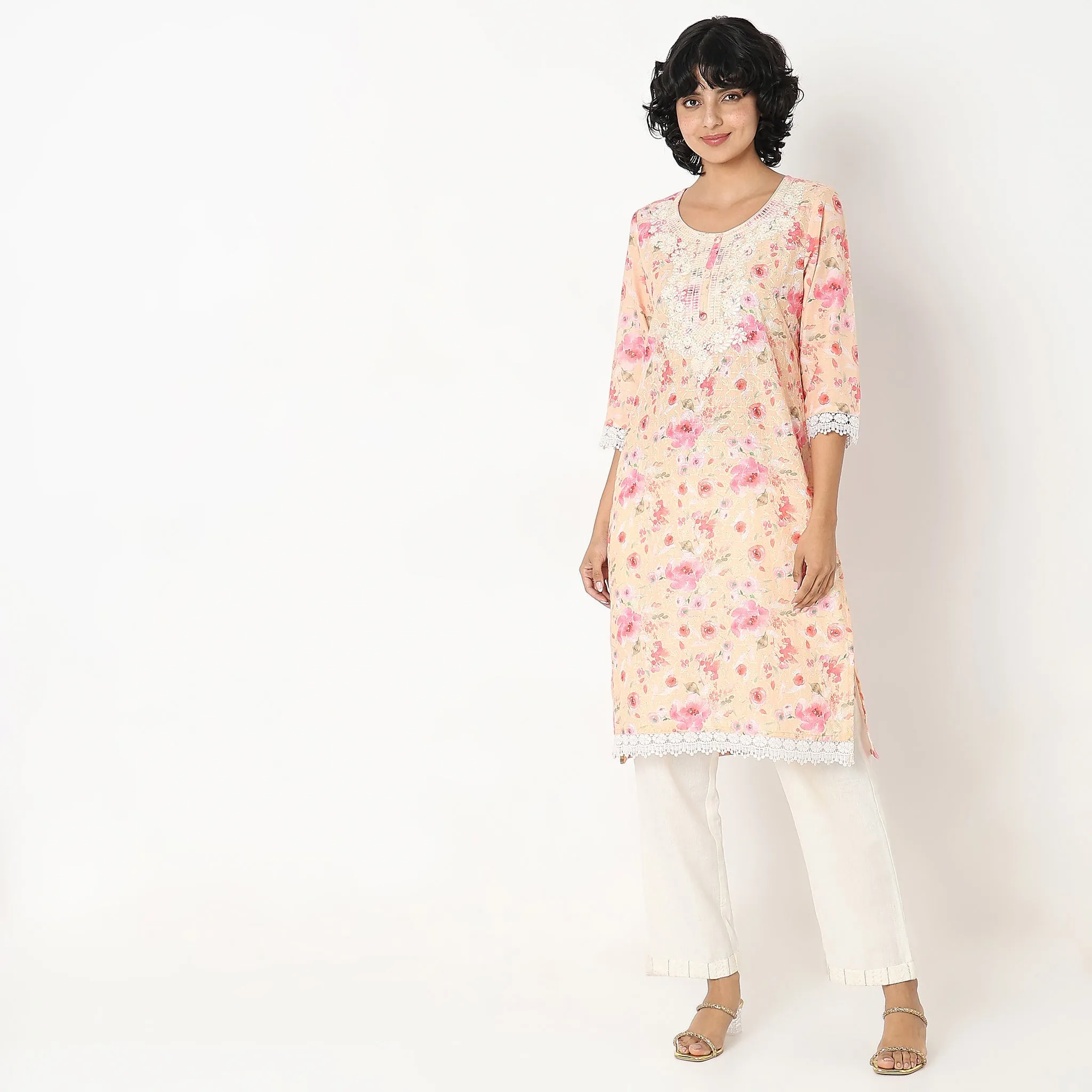 Flare Fit Embroidered Kurta