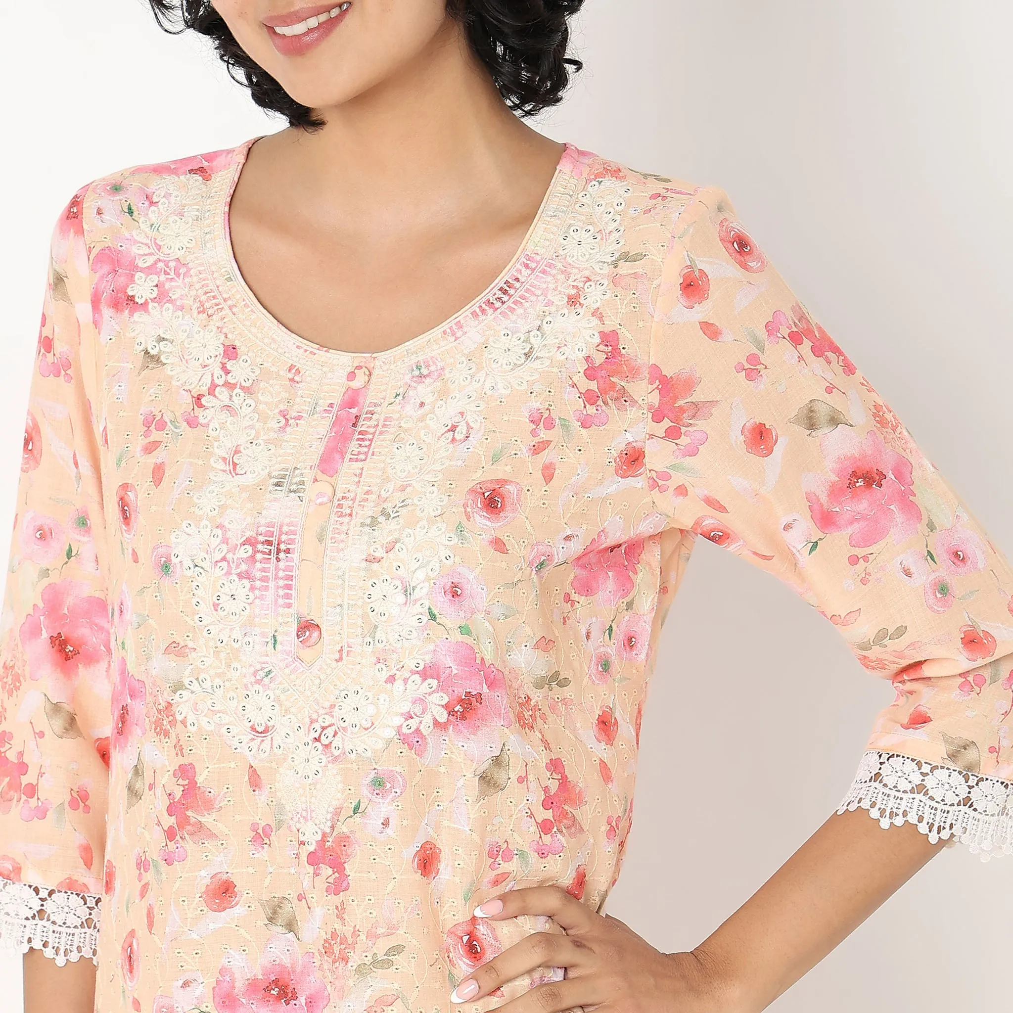 Flare Fit Embroidered Kurta