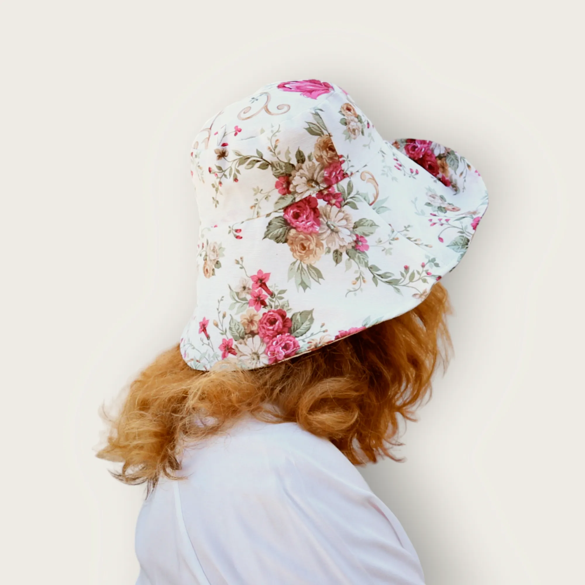 Floral Print Wide Brim Hat - Red