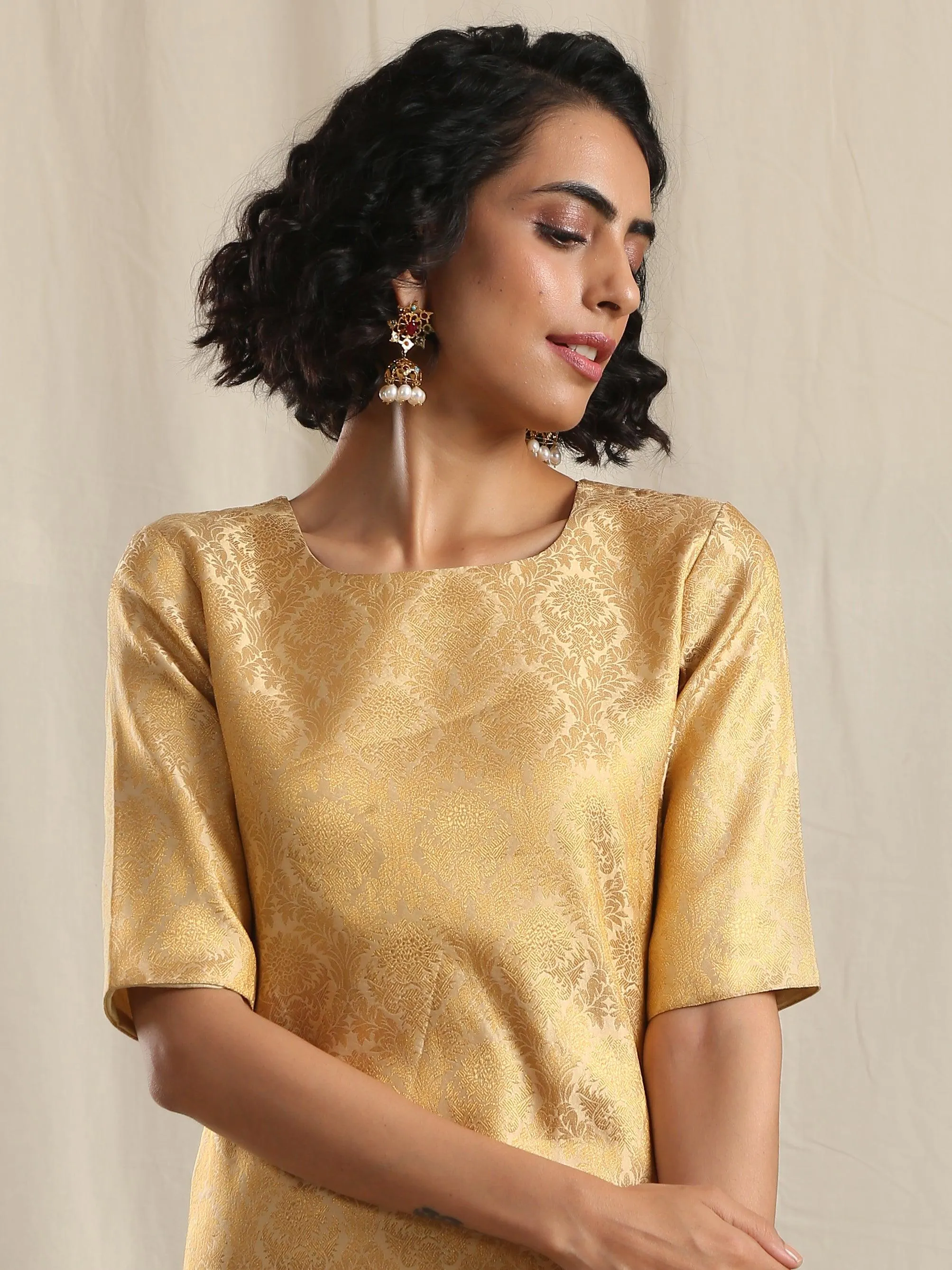 Gold Brocade Slit Kurta